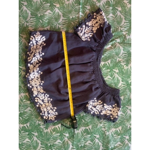 Blue Rain navy blue off the shoulder top with white embroidery - Picture 8 of 11